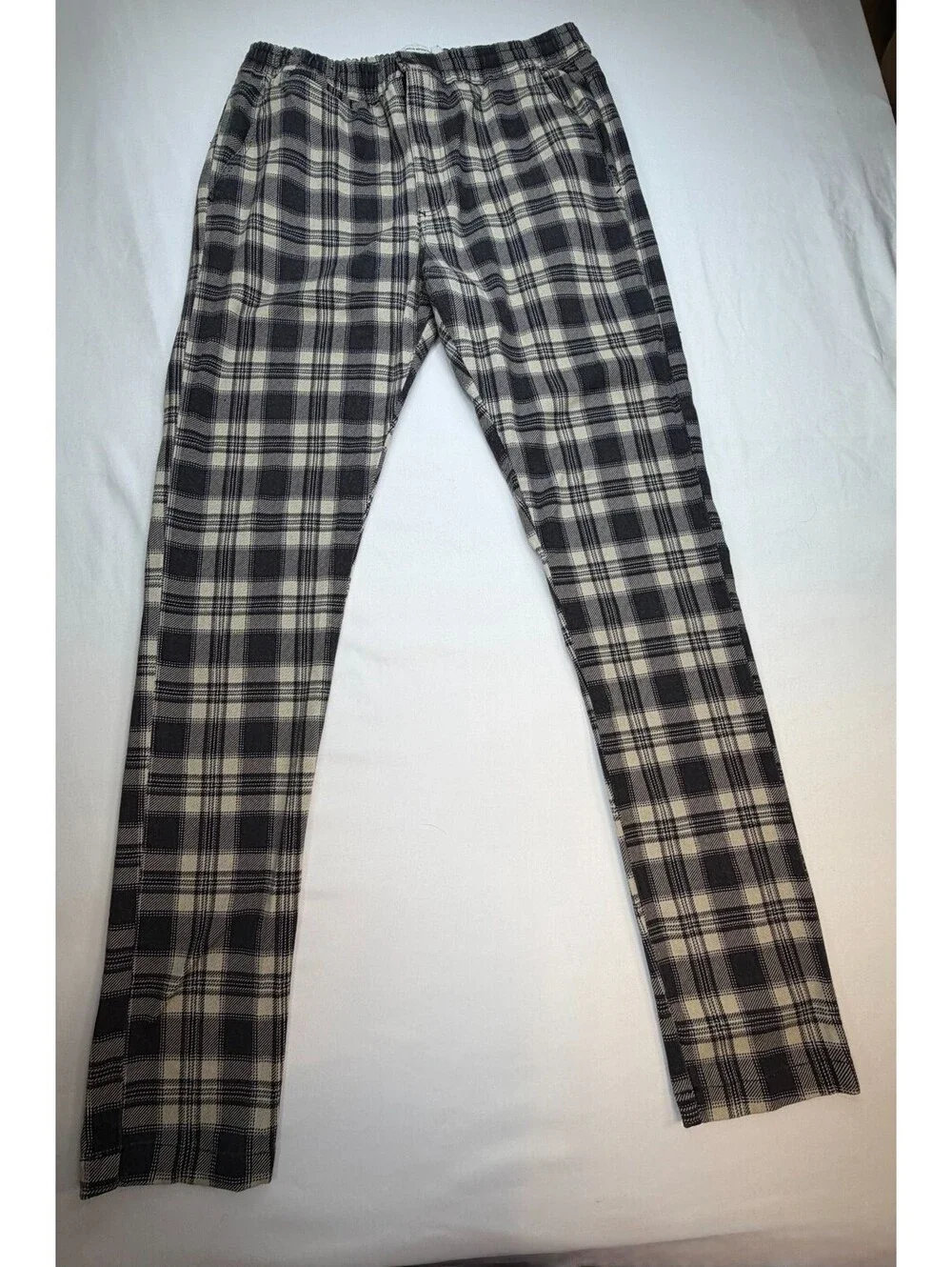 Urban Outfitters Men's Pajama Pants Straight Plaid Flat Front Size L Black White